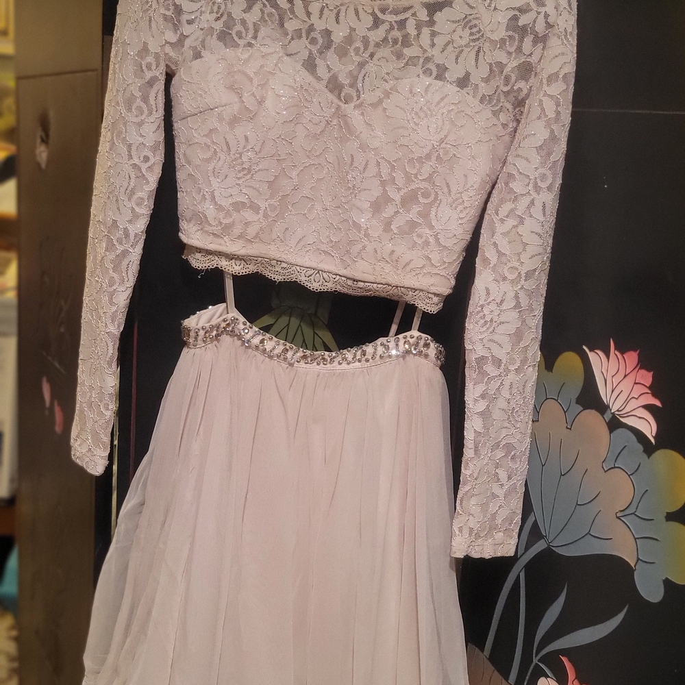 My Michelle Cream Lace Crop Blouse with Matching Flirty Mini Skirt